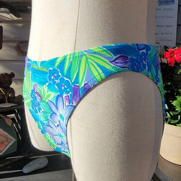CHRISTINA ♡ Gorgeous 2pc Blue 'n Green Floral String Bikini Top Swimsuit XL - Picture 15 of 17